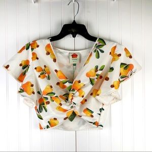 Farm Rio Tropical Fruit Print Twist Crop Top NWOT
